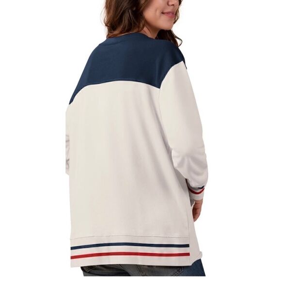 Atlanta Braves Touch Women's Free Agency Pullover Sweatshirt - Cream/Navy S - Picture 2 of 5